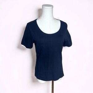 LECOMTE Size 38 Classic Navy Scoop Neck Tee with White Trim